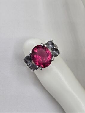 Swarovski Crystal Elements Silver Statement Ring Pink Black Diamond Size 6 Prom
